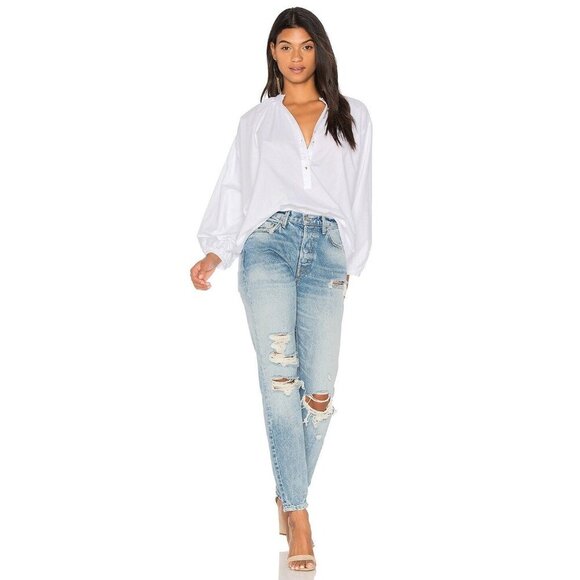 Free People Hey Baby Hi-Low Oversize Henley Button Front Top White Size S - Picture 1 of 11